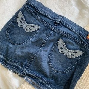 7 For All Mankind Butterfly Denim Mini Skirt, Size Girls 14 (Fits Womens 00-0)